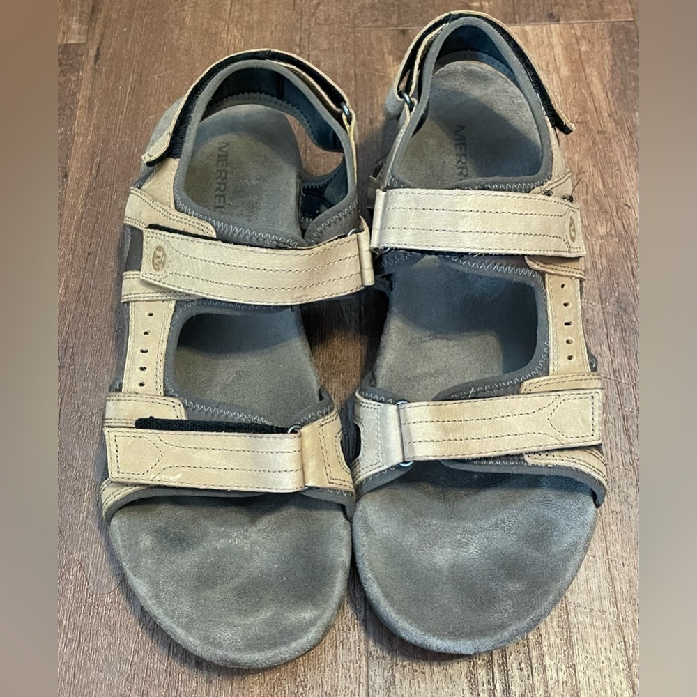 Merrell Mens Adjustable Air Cushion Sandals Open Hiking Outdoor  Taupe